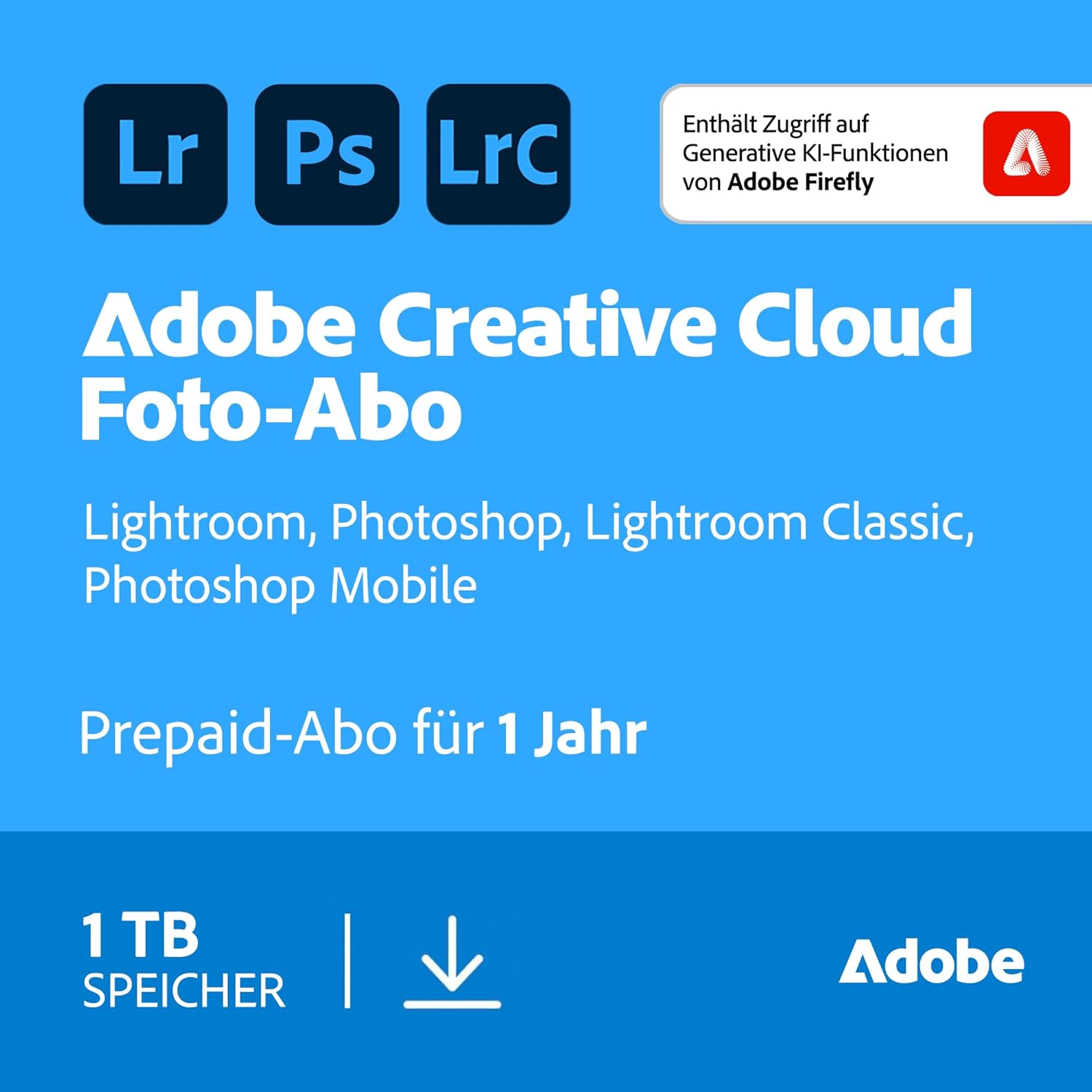 Adobe Creative Cloud Foto-Abo für 1 Jahr | 1TB Speicher | Photoshop + Lightroom | Win/MAC | Volumenlizenz